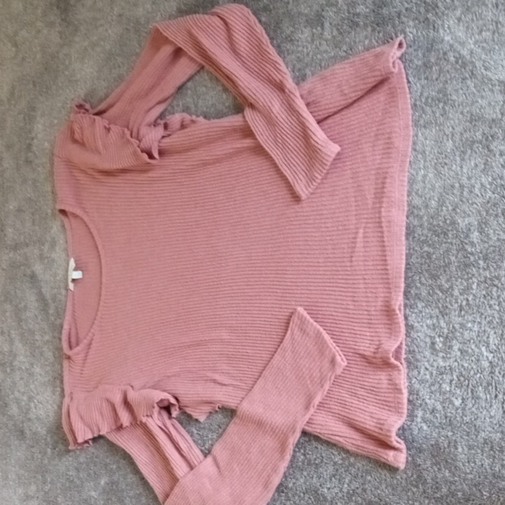 Lucky Brand blush pink ruffle trim long sleeve top